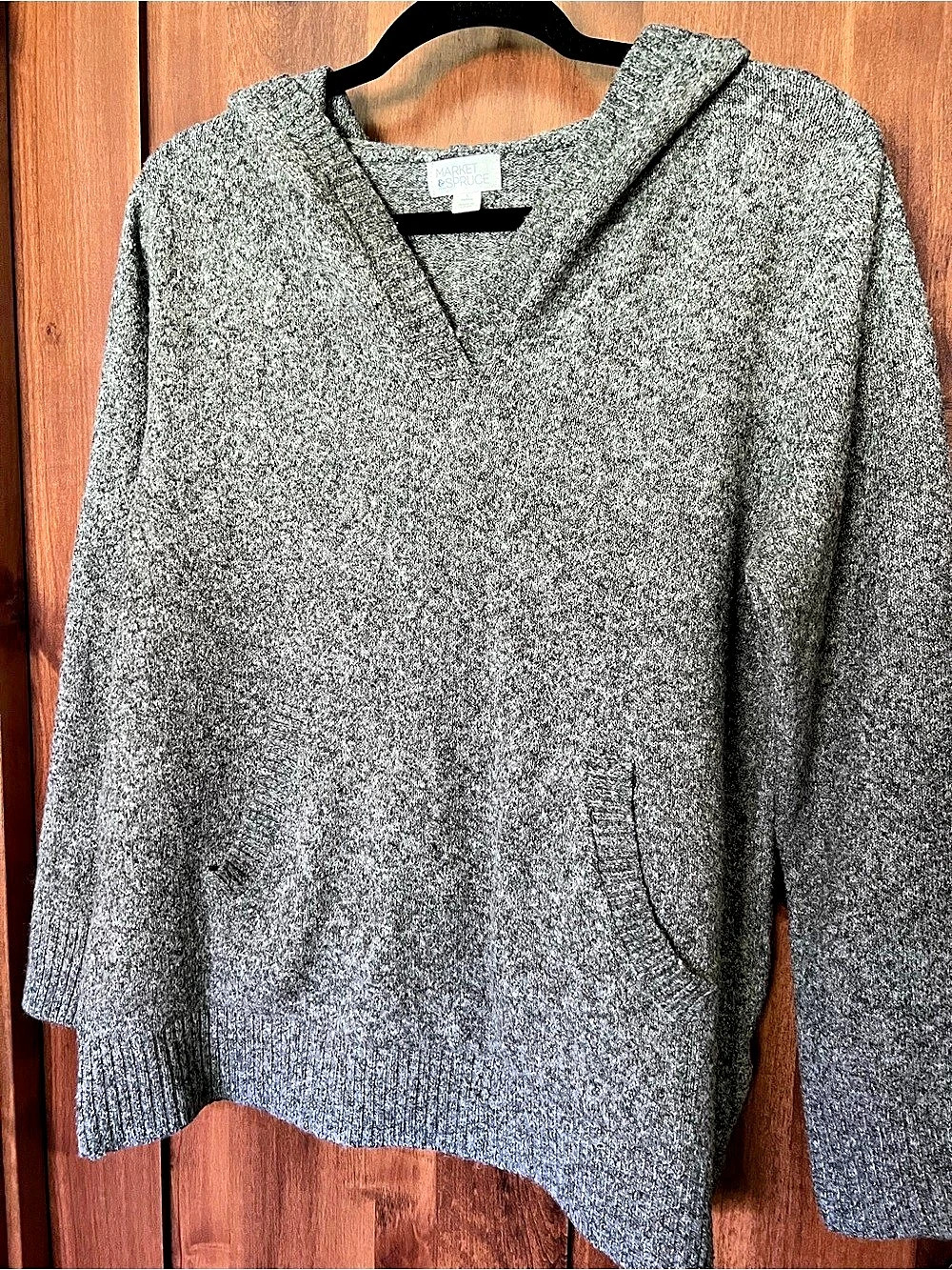Market & Spruce Gray Hooded Sweater Size LP